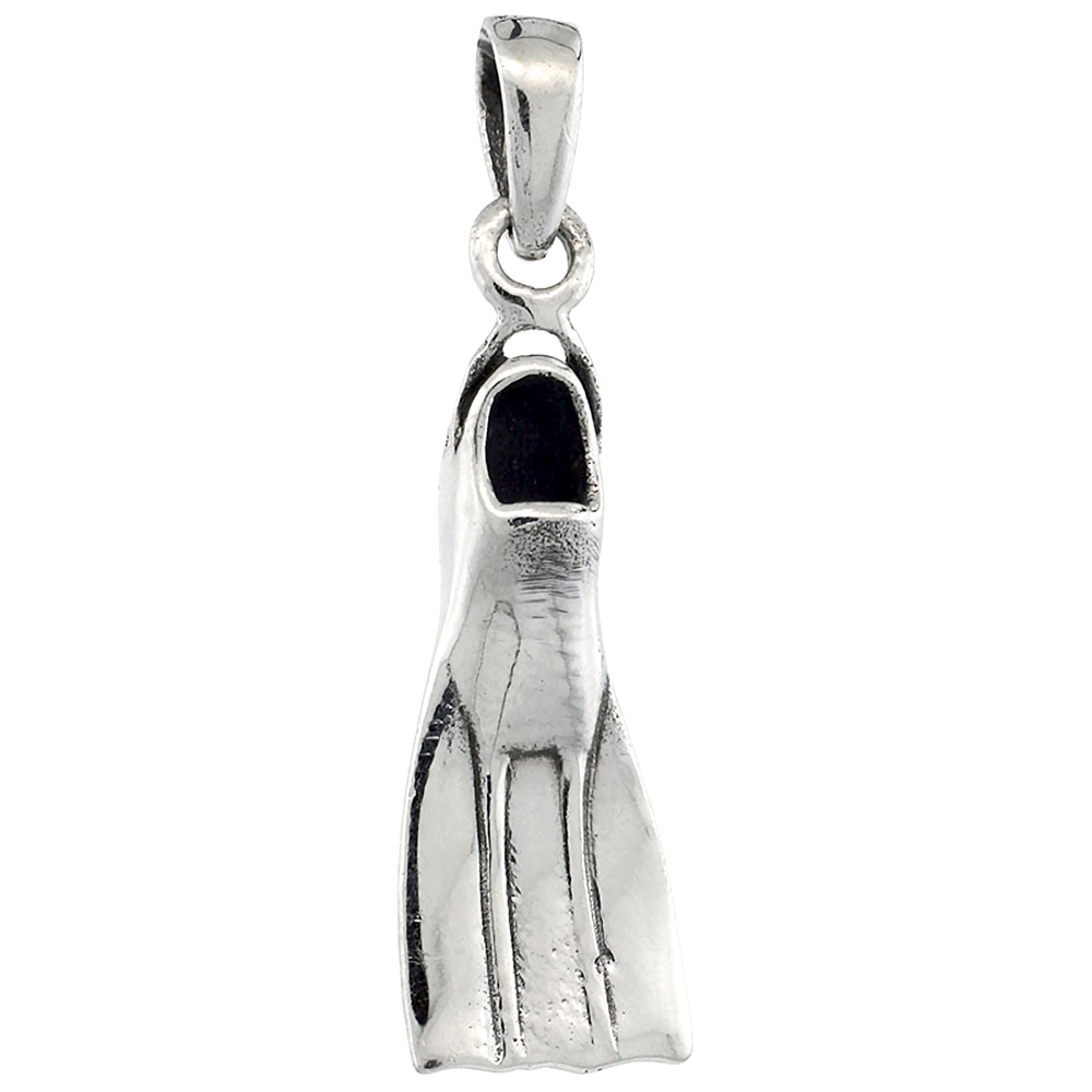 Sterling Silver Scuba Diving Fin Pendant 1 1/8 inch tall