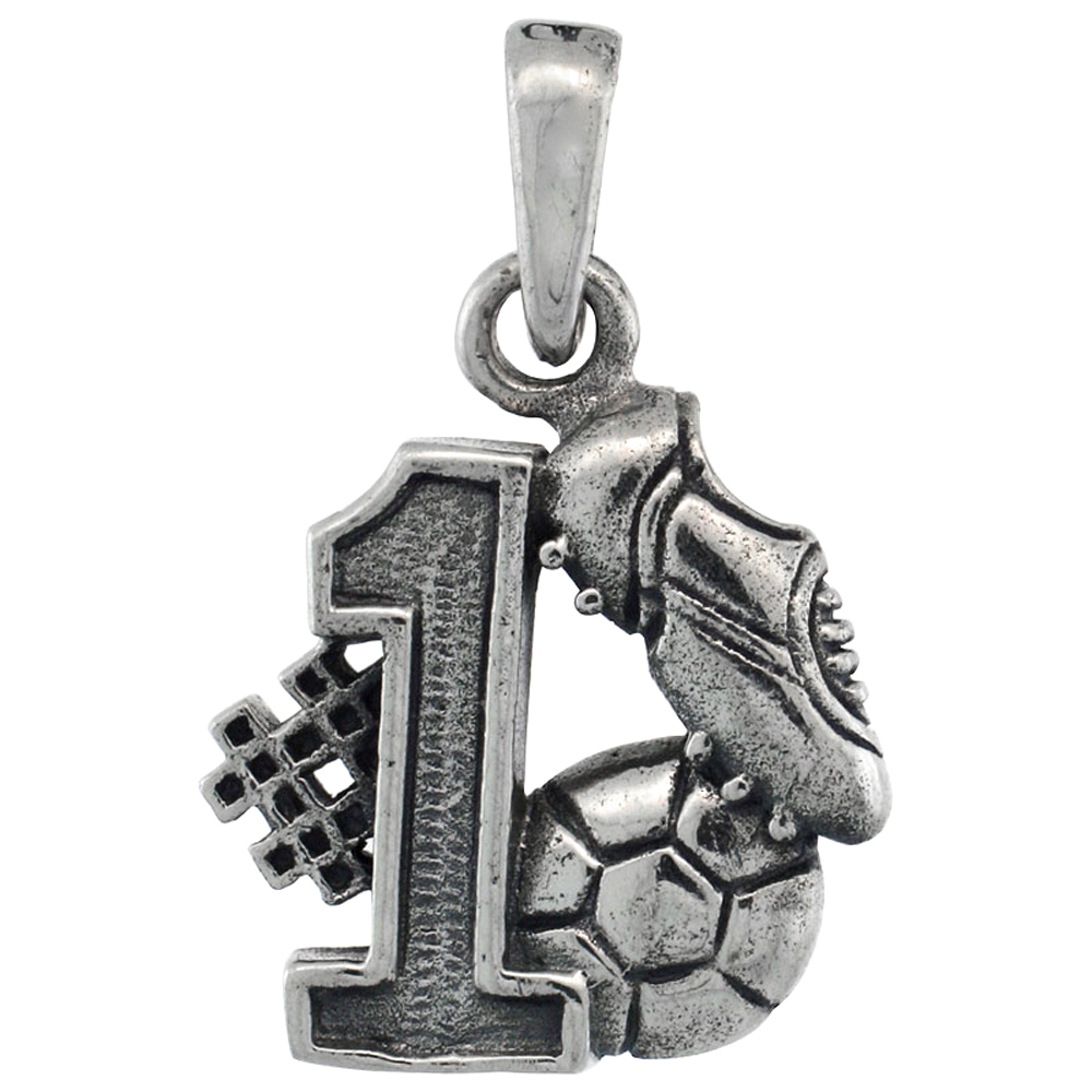 Sterling Silver #1 Soccer Player Ball & Shoe Pendant 3/4 inch tall
