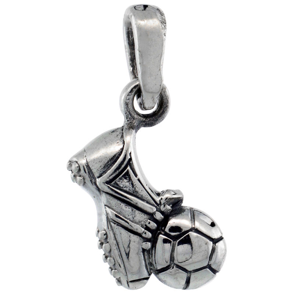 Sterling Silver Soccer Ball & Shoe Pendant 5/8 inch tall