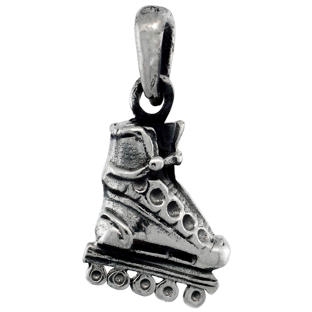 Sterling Silver Roller Blade Shoe Pendant 3/4 inch tall