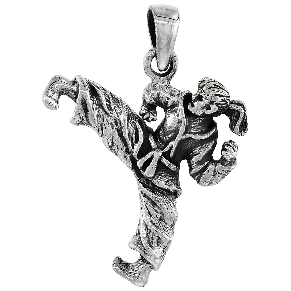 Sterling Silver Martial Arts Karate Pendant 1 1/16 inch tall