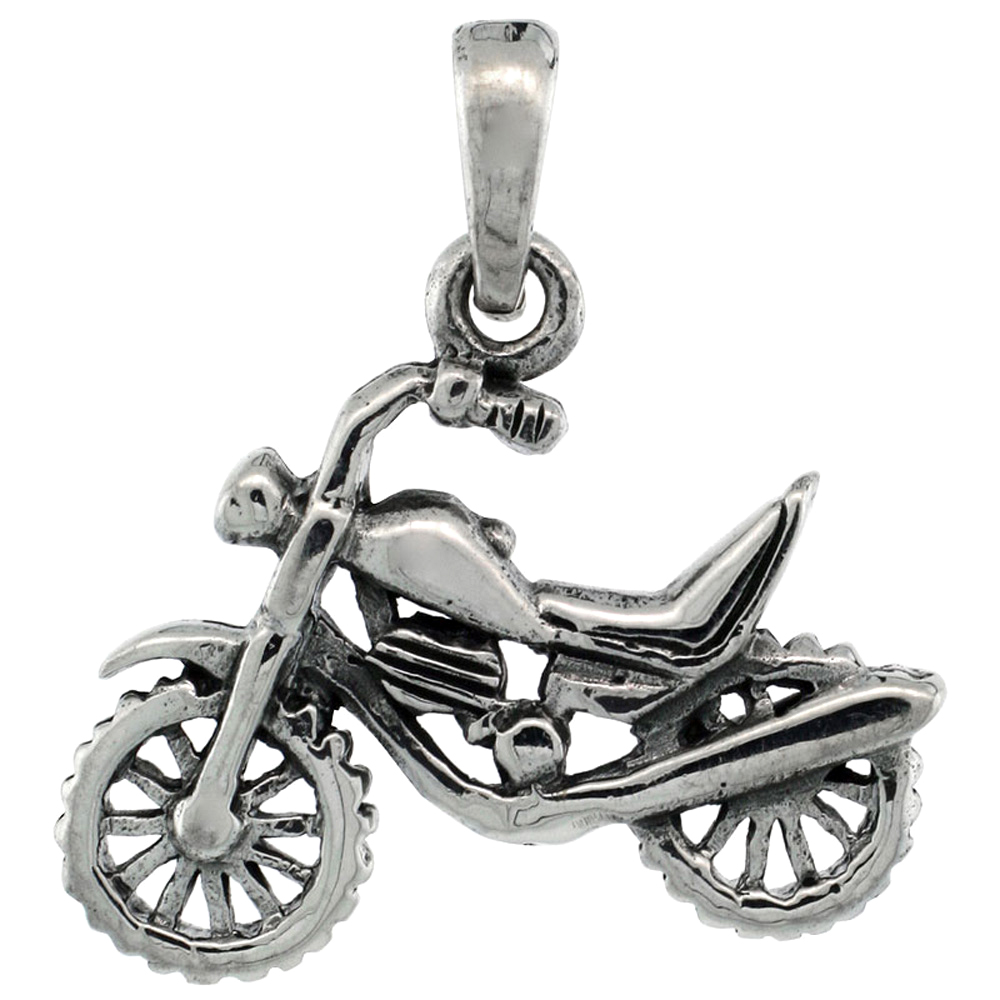 Sterling Silver Dirt Bike Pendant 7/8 inch wide