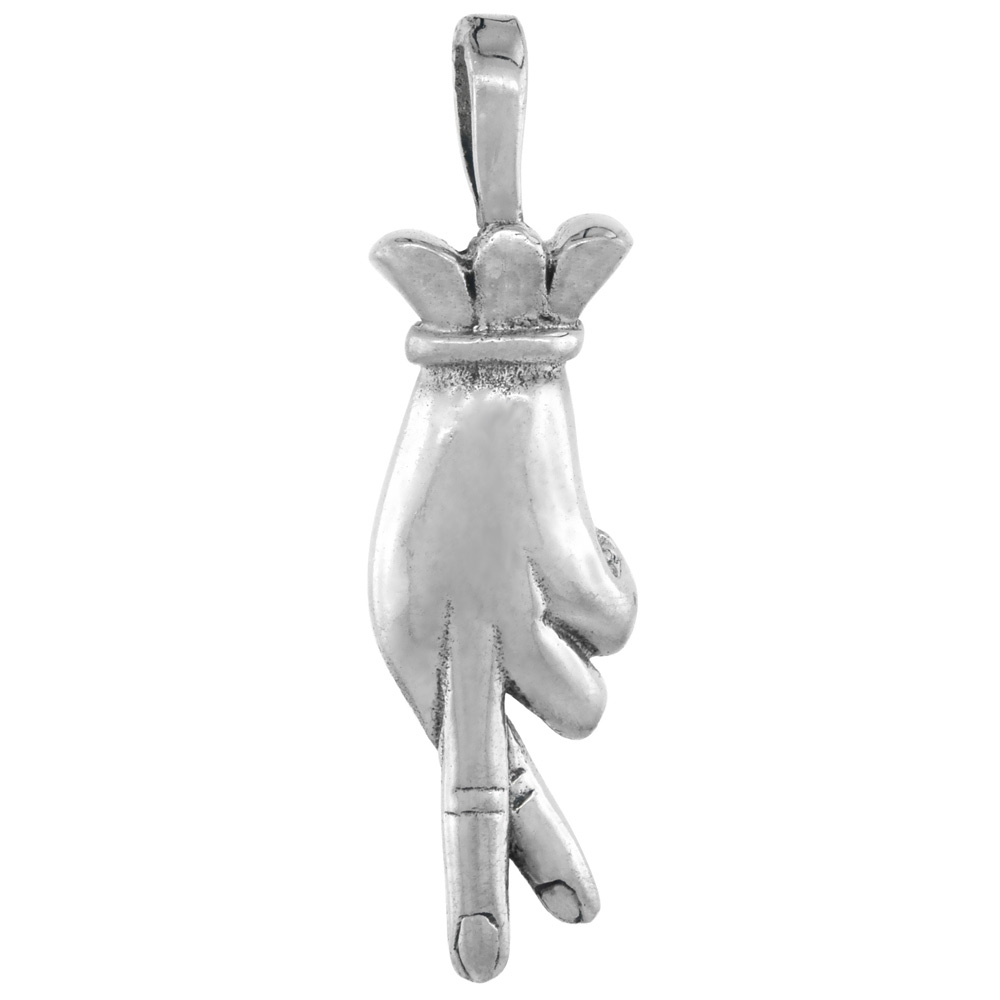 Sterling Silver Crossed Fingers Pendant 1 1/8 inch tall