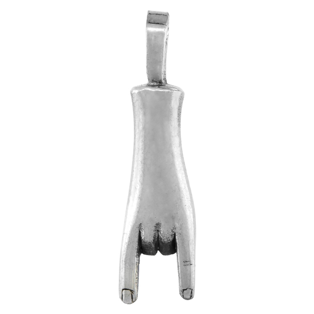 Sterling Silver Devil Horn Sign Pendant 3/4 inch tall