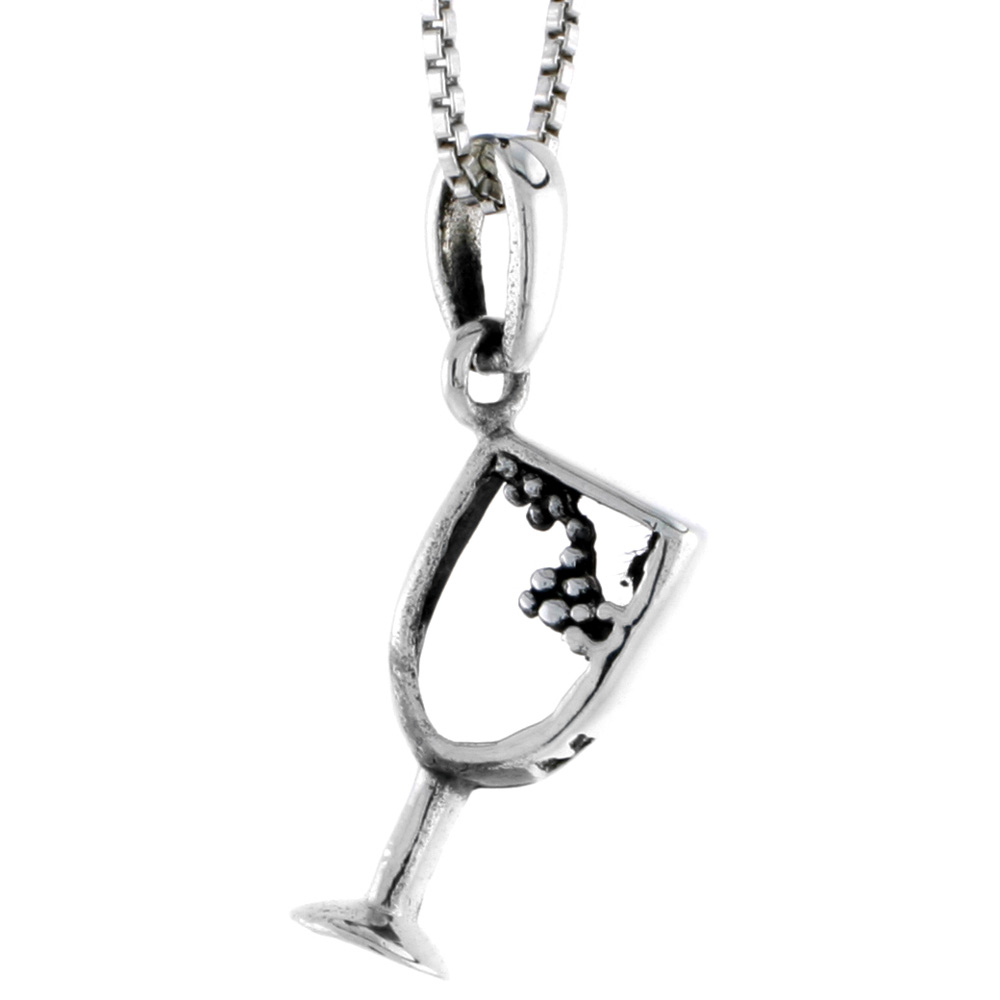 Sterling Silver Wine Glass Pendant 5/8 inch tall