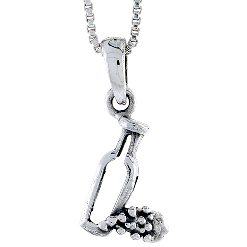 Sterling Silver Wine Bottle Pendant 1/2 inch tall