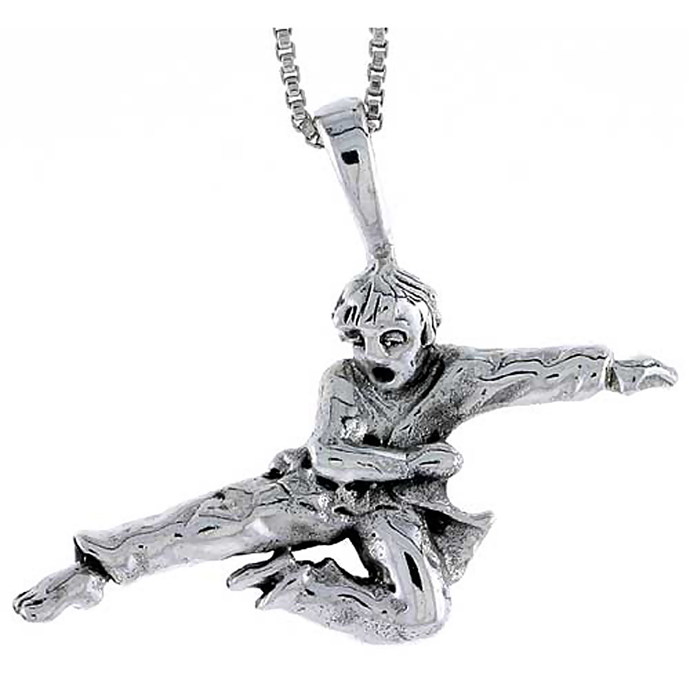 Sterling Silver Martial Artist Pendant 3/4 inch tall