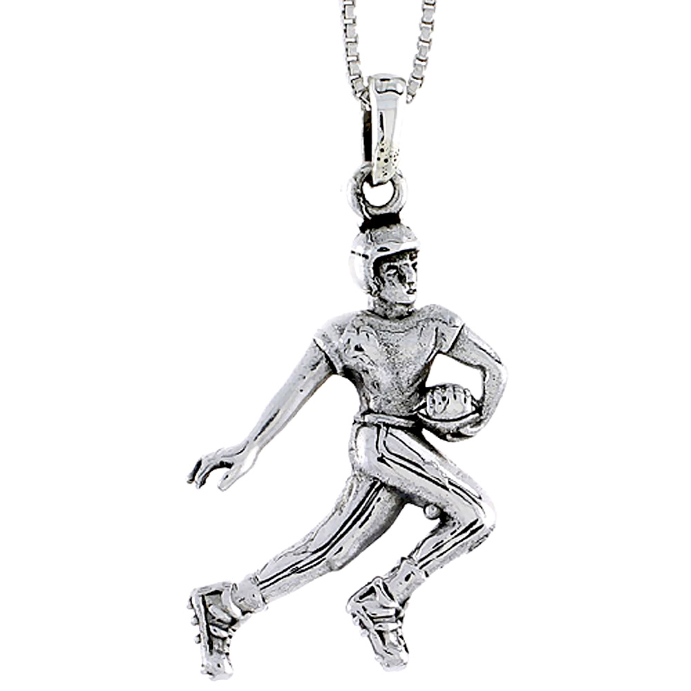 Sterling Silver Football Player Pendant 1 1/4 inch tall