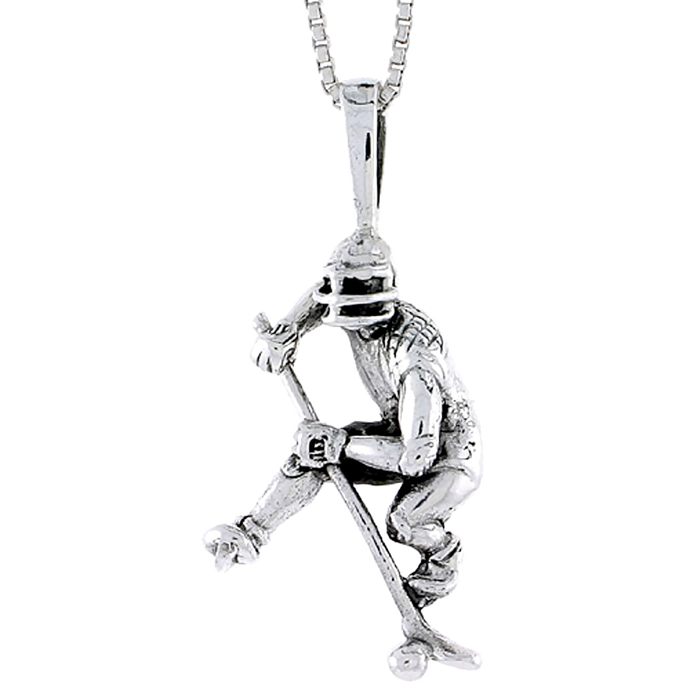 Sterling Silver Hockey Player Pendant 1 inch tall