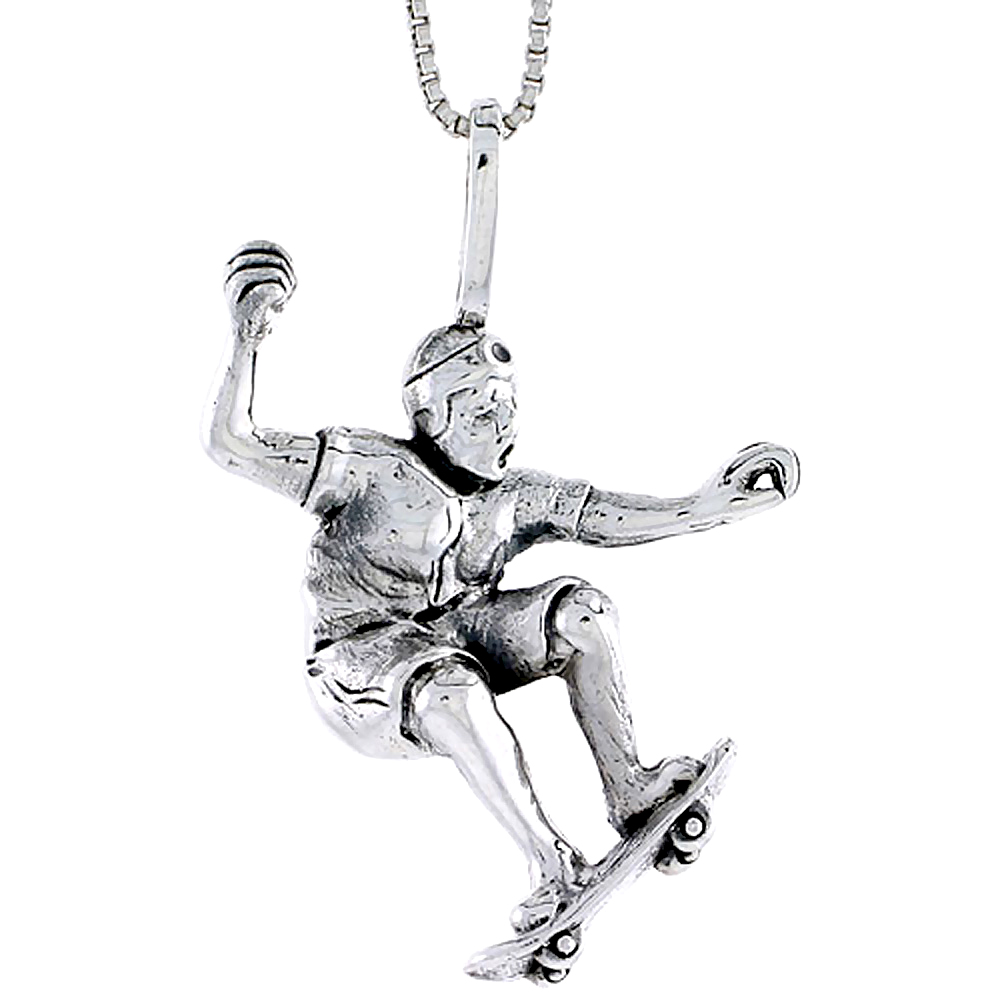 Sterling Silver Skateboarder Pendant 1 1/4 inch tall