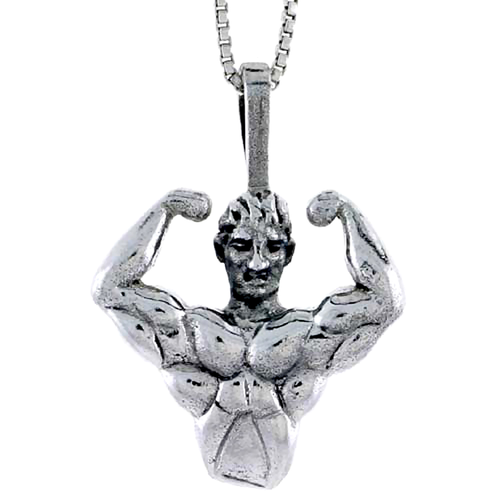 Sterling Silver Bodybuilder Pendant 7/8 inch tall