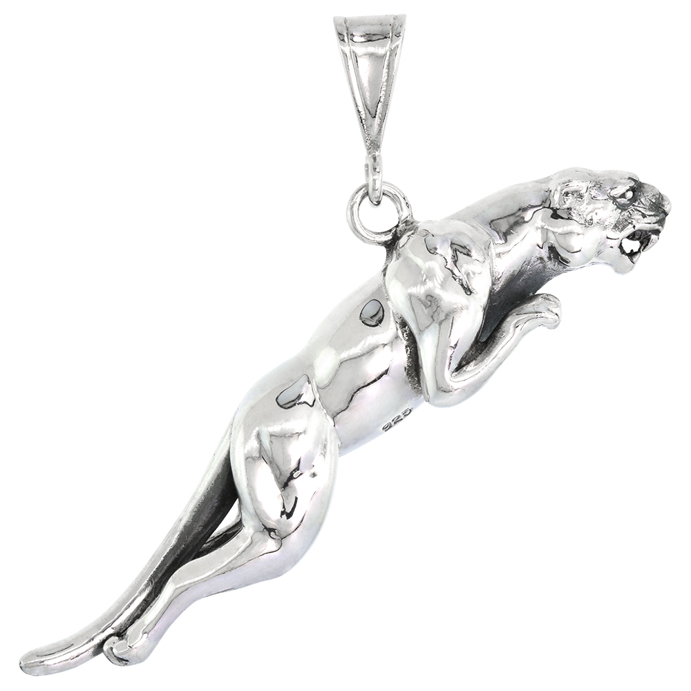 Sterling Silver Large Jaguar Pendant 2 1/2 inch wide