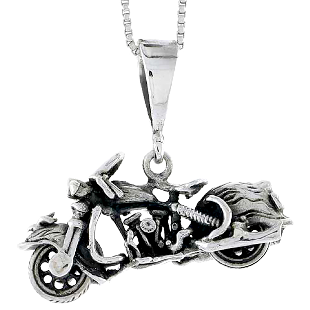 Sterling Silver Motorcycle Pendant 1 1/8 inch wide