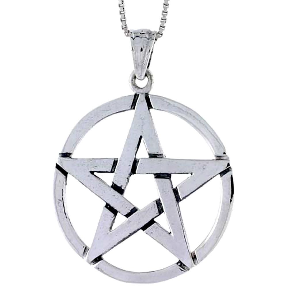 Sterling Silver Star Pentagon Pendant 1 1/4 inch tall