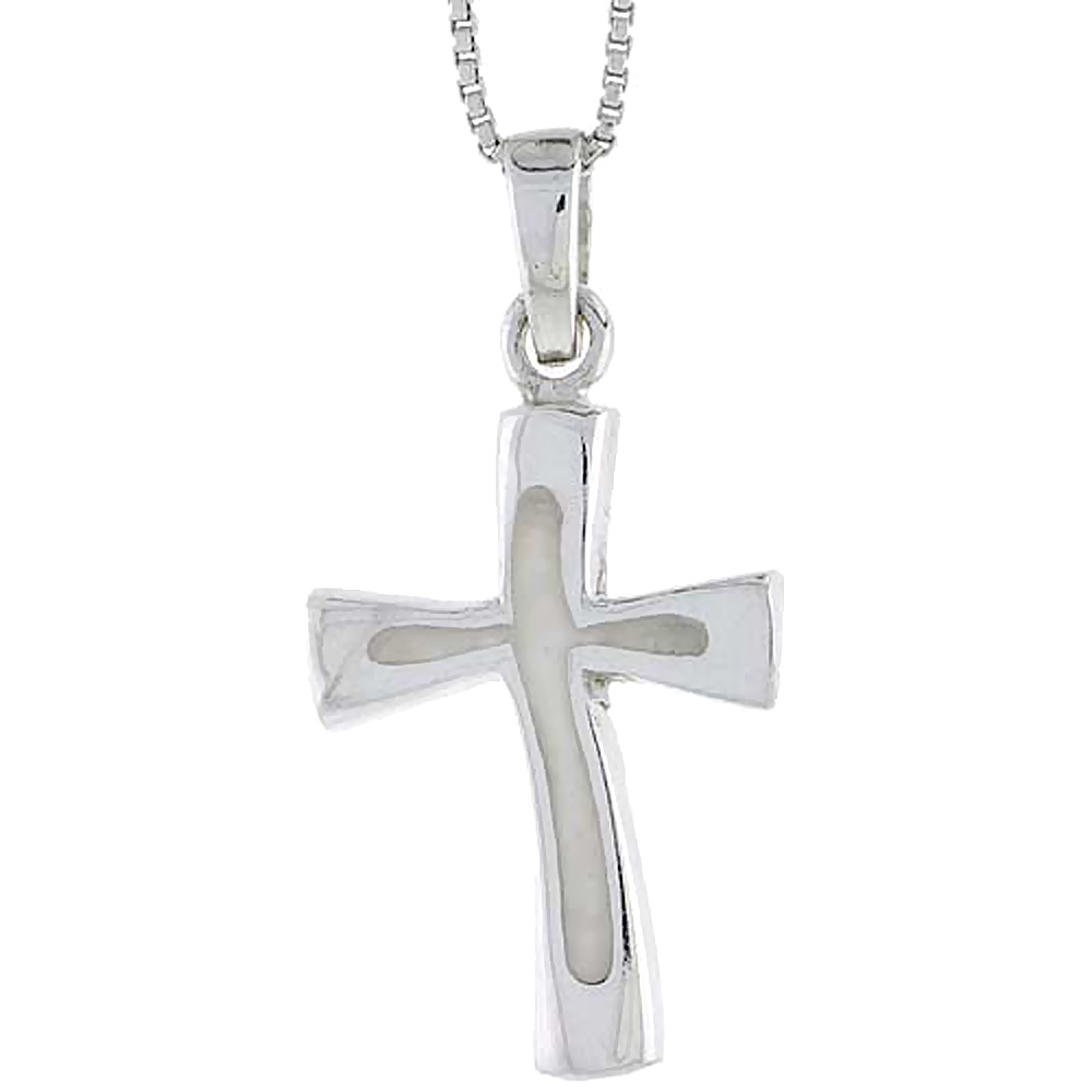 Sterling Silver Cross w/ White Enamel 1 inch tall