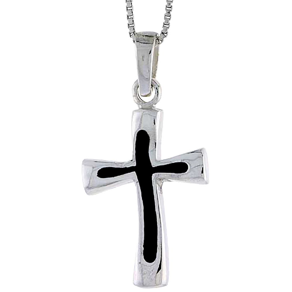 Sterling Silver Cross w/ Blue Enamel 1 inch tall