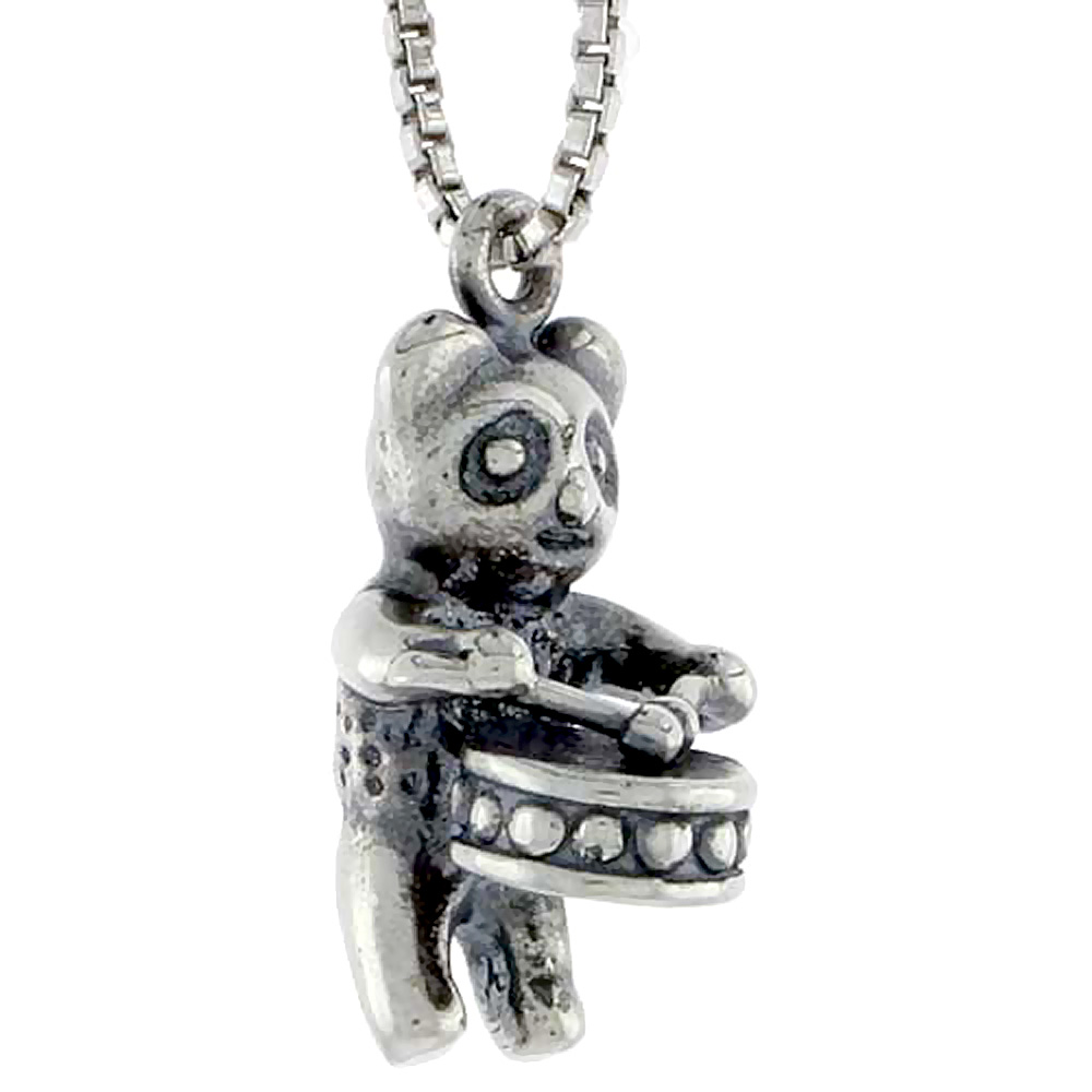 Sterling Silver Drum-playing Panda Bear Charm 5/8 inch tall