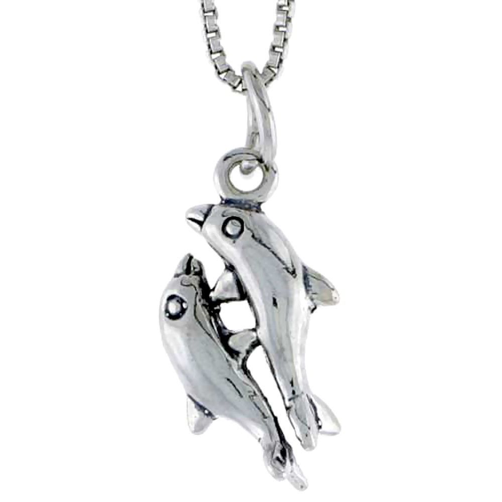 Sterling Silver Double Dolphin Charm 5/8 inch tall
