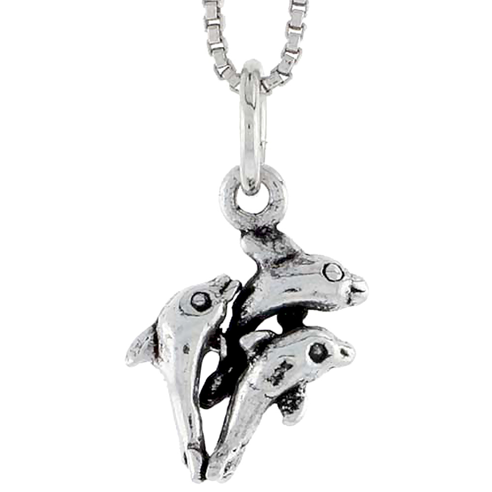 Sterling Silver Triple Dolphin Charm 5/8 inch tall