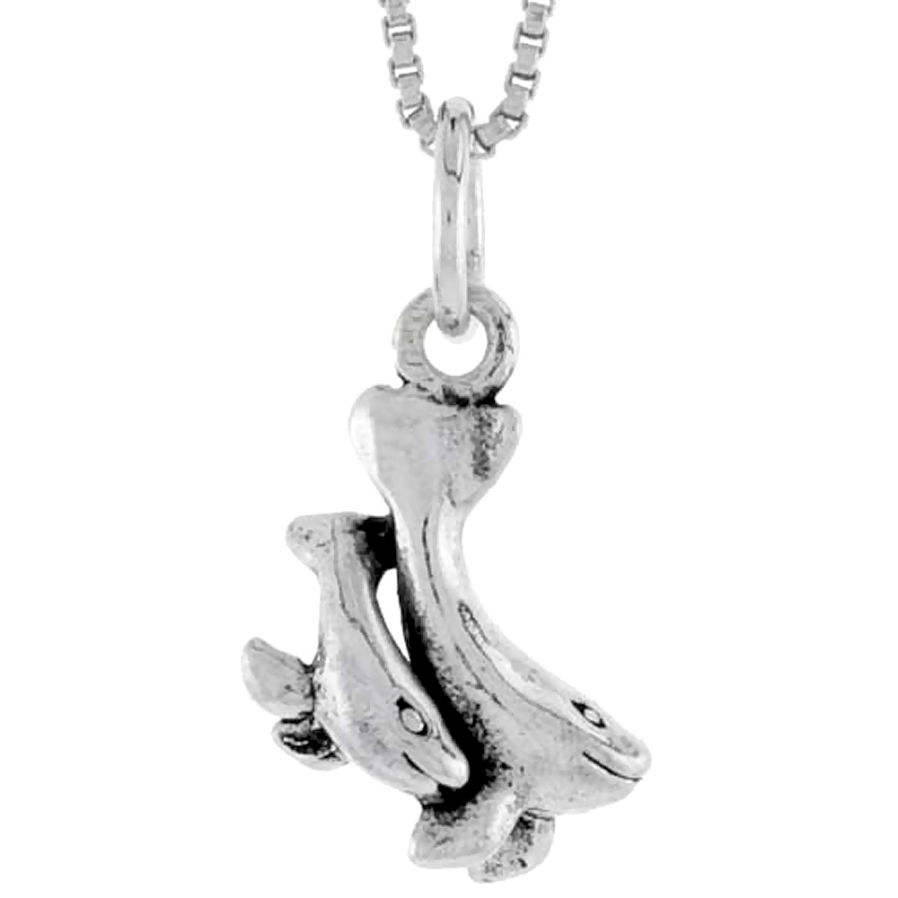 Sterling Silver Double Whale Shark (Adult & Juvenile) Charm 1/2 inch tall