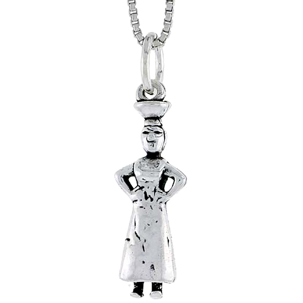Sterling Silver Maid w/ Bowl Charm 7/8 inch tall