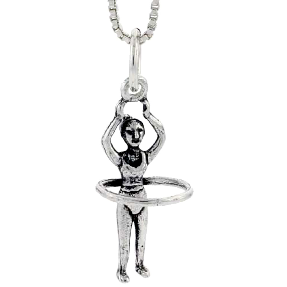 Sterling Silver Hula Hoop Girl Charm 7/8 inch tall