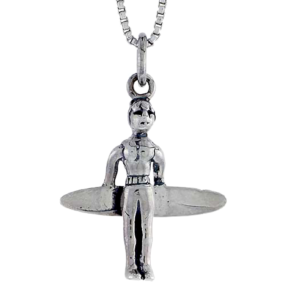 Sterling Silver Surfer Charm 7/8 inch tall