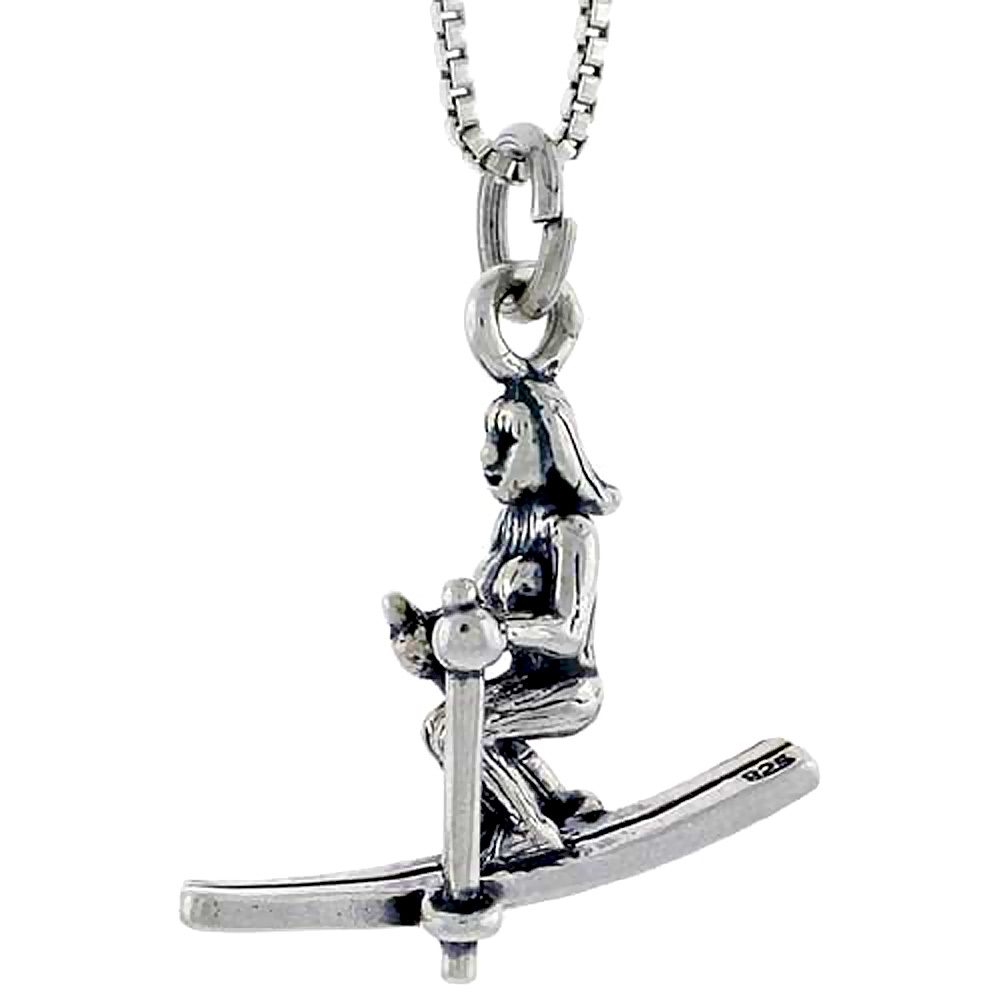 Sterling Silver Ice Skier Charm 3/4 inch tall