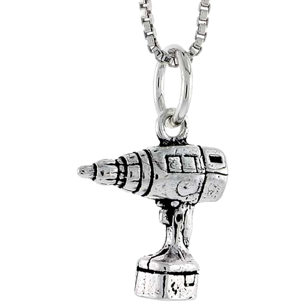 Sterling Silver Cordless Drill Charm 1/2 inch tall