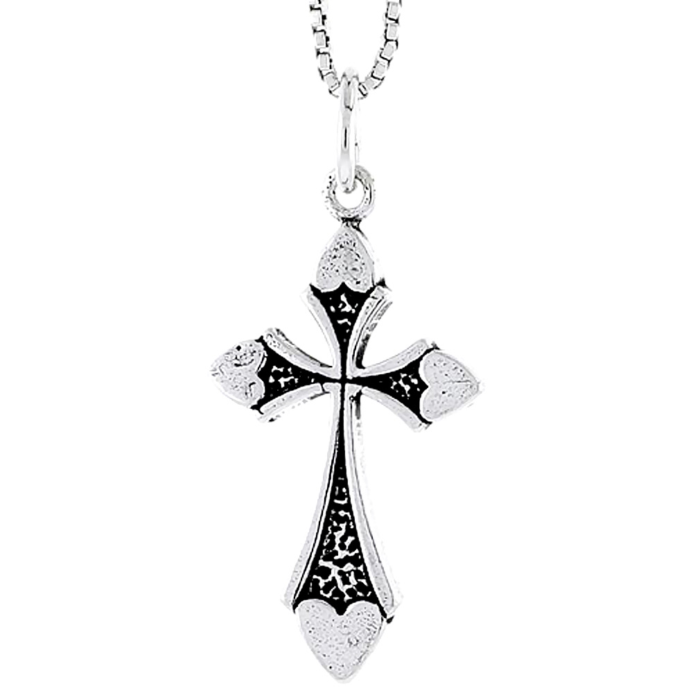 Sterling Silver Cross Charm with Hearts 1 inch tall