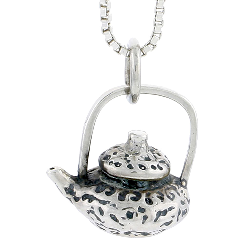 Sterling Silver Cast Iron Maru Arare Nambu Teapot Charm 5/8 inch tall