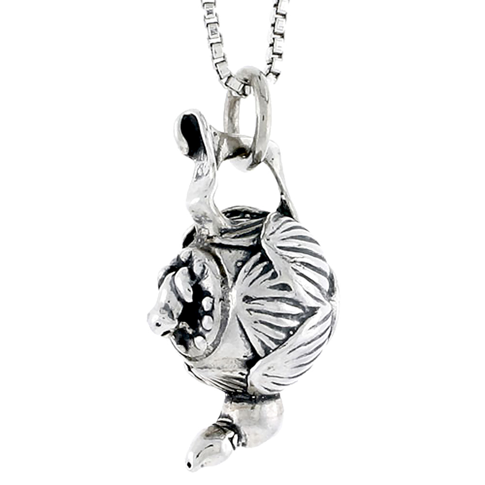 Sterling Silver Chinese Lotus Teapot Charm with Frog 3/4 inch tall