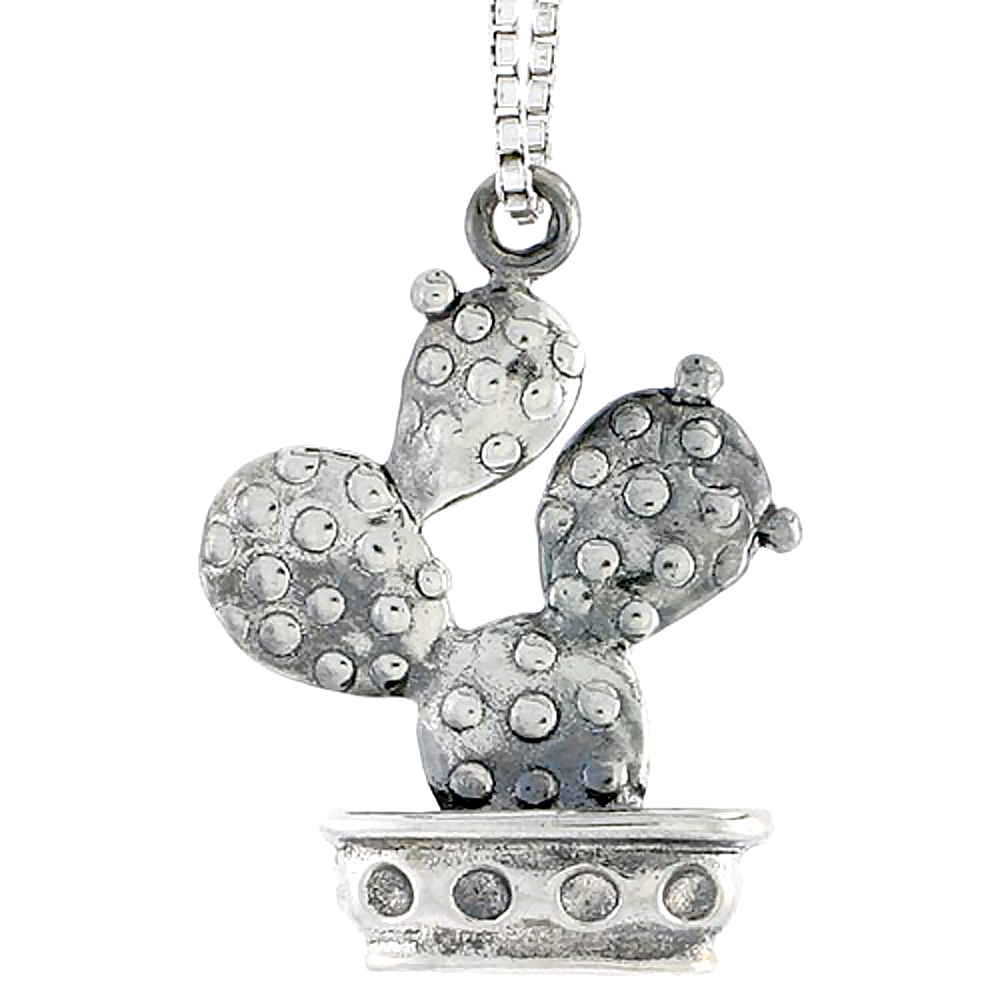 Sterling Silver Cactus Plant Charm 7/8 inch tall