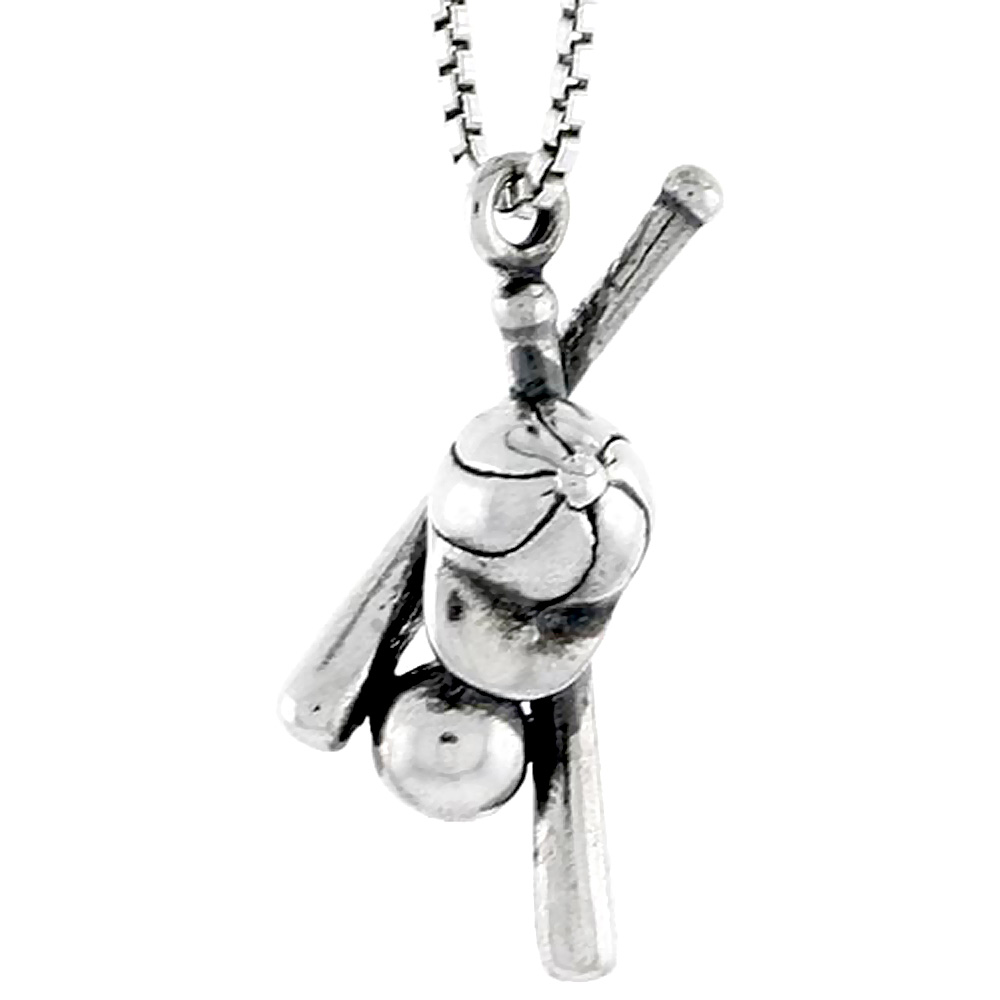 Sterling Silver Baseball Bat & Cap Charm 3/4 inch tall