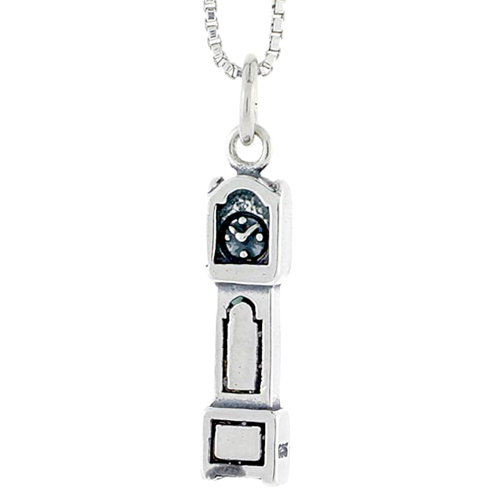 Sterling Silver Grandfather Clock Charm 3/4 inch tall