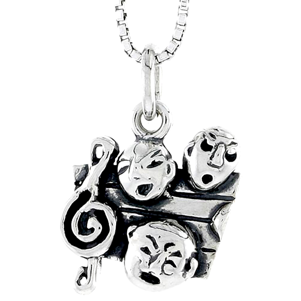 Sterling Silver G-Clef & Comedy / Tragedy Masks Charm 1/2 inch tall