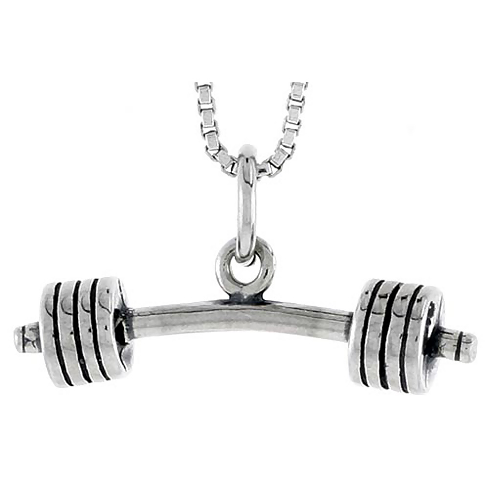 Sterling Silver Barbell Charm 1 inch tall