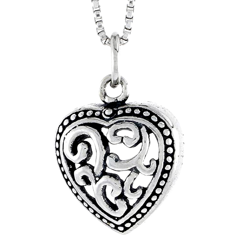 Sterling Silver Filigree Heart Charm Rope Border 1/2 inch tall