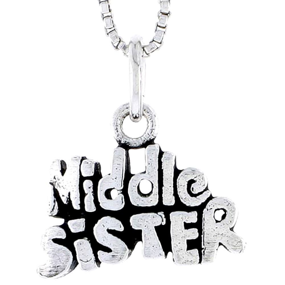 Sterling Silver Middle Sister Word Charm 1/2 inch tall