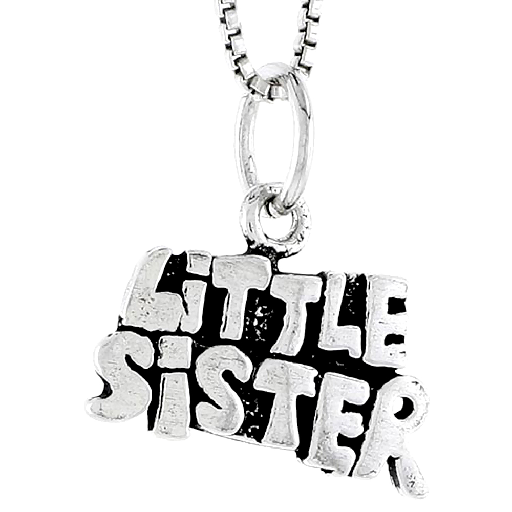 Sterling Silver Little Sister Word Charm 1/2 inch tall