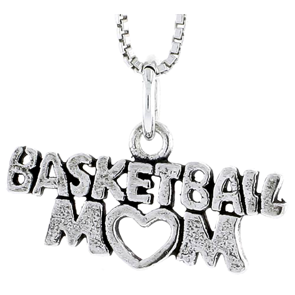 Sterling Silver Basketball Mom Word Charm 3/8 inch tall