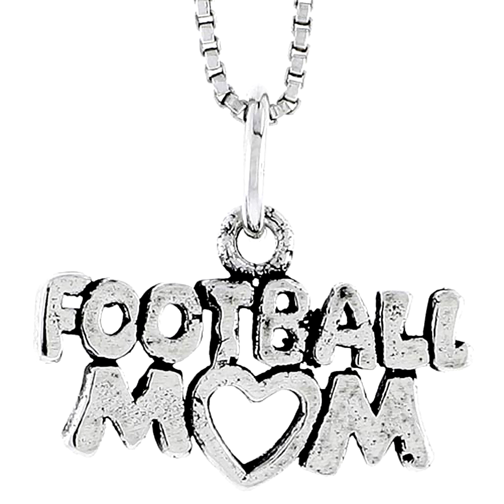 Sterling Silver Football Mom Word Charm 3/8 inch tall