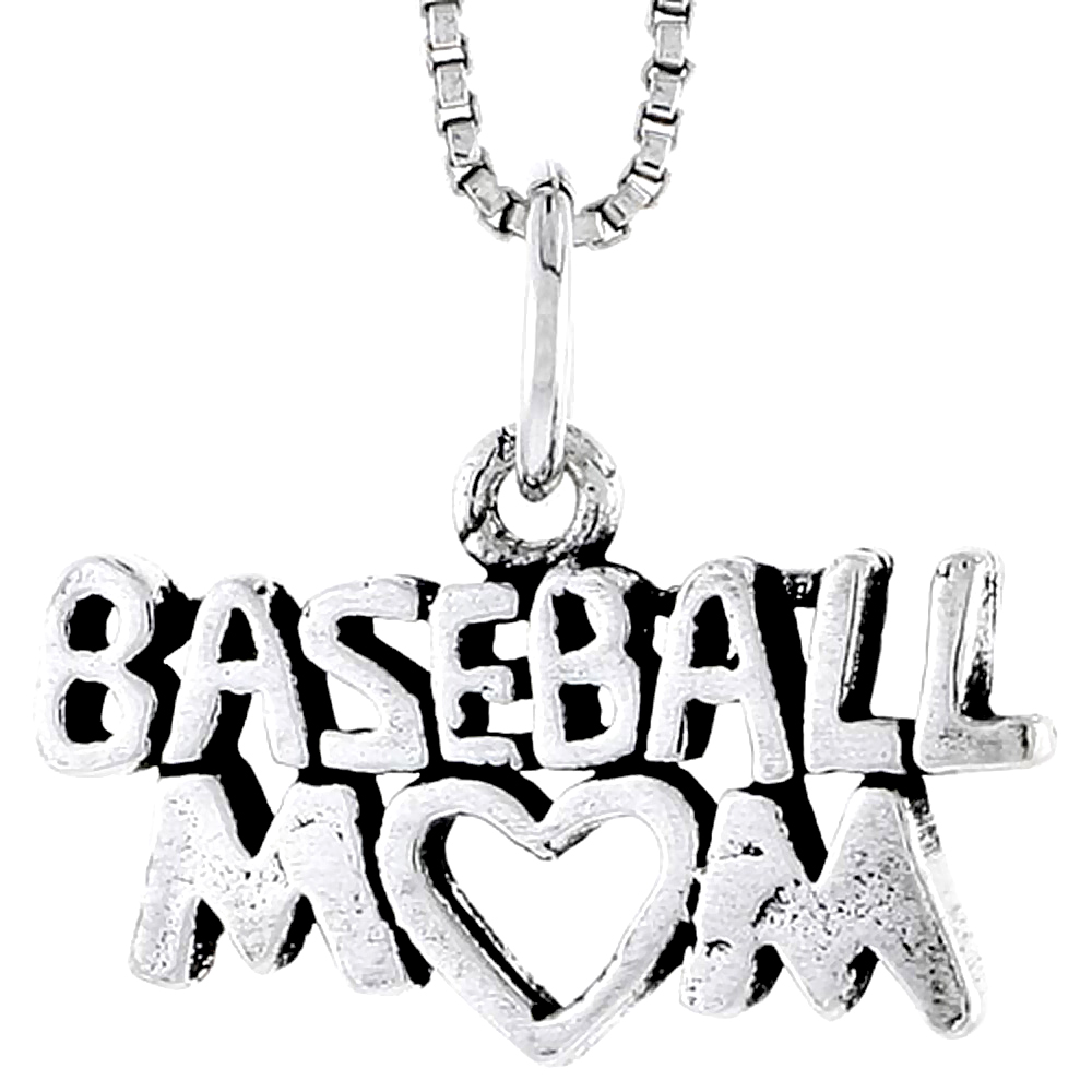 Sterling Silver Baseball Mom Word Charm 1/2 inch tall