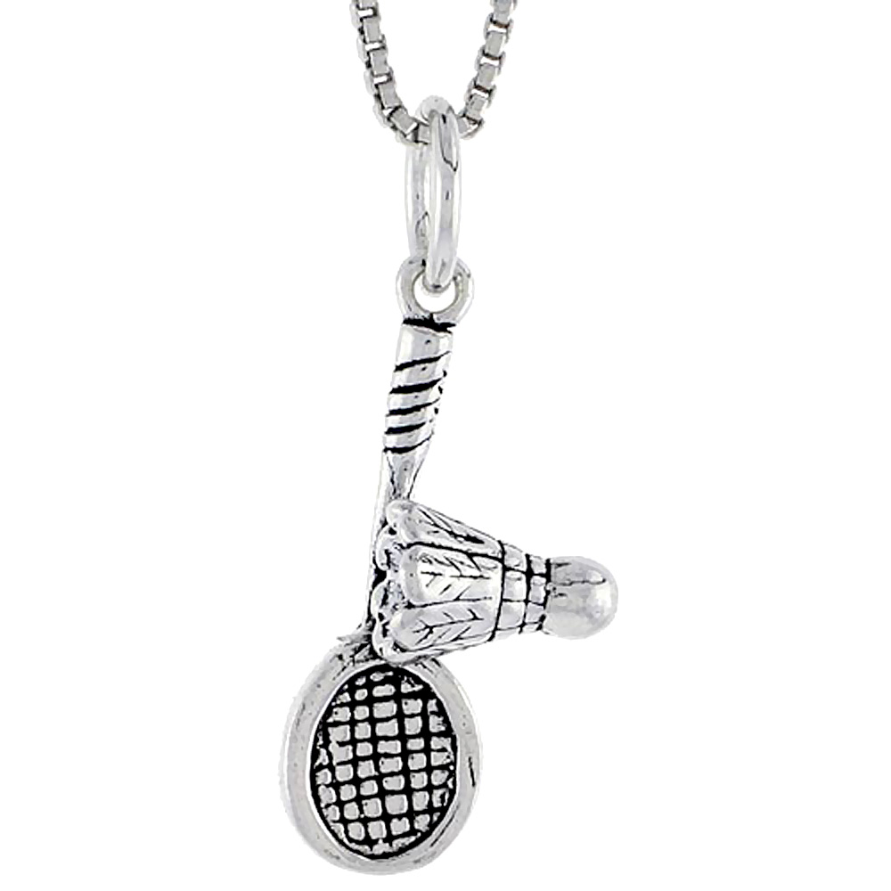 Sterling Silver Badminton Racquet & Birdie Charm 5/8 inch wide