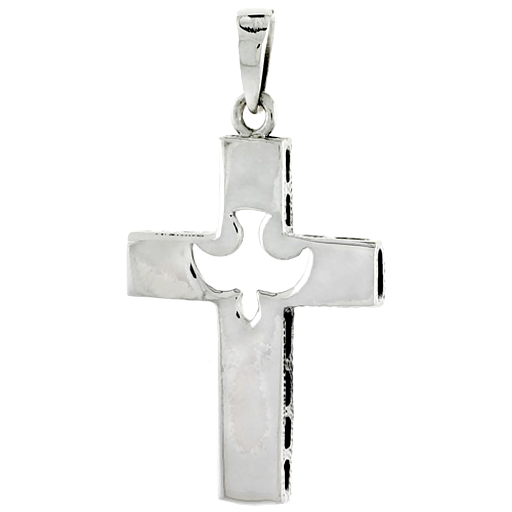 Sterling Silver Dove Cross Charm 1 1/4 inch tall