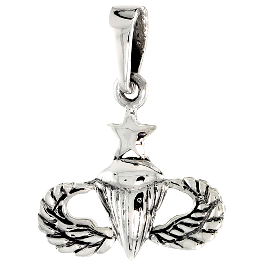 Sterling Silver US SENIOR PARATROOPER Charm 3/4 inch tall