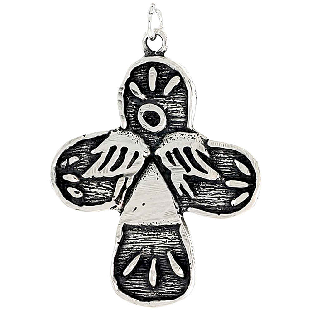Sterling Silver Crucifix w/ Angel Design Charm 1 1/4 inch tall
