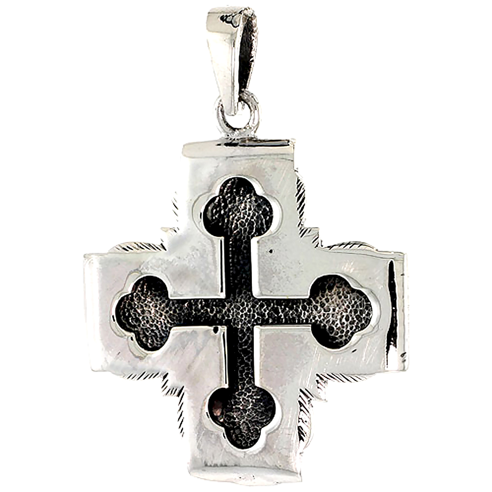 Sterling Silver Budded Cross Charm 1 1/4 inch tall