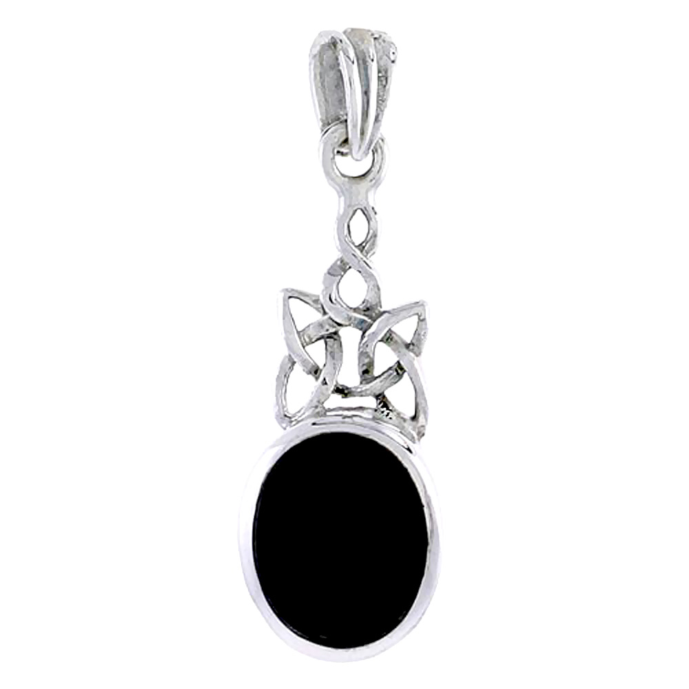 Sterling Silver Jet Stone Celtic Love Knot Charm Pendant 1 inch