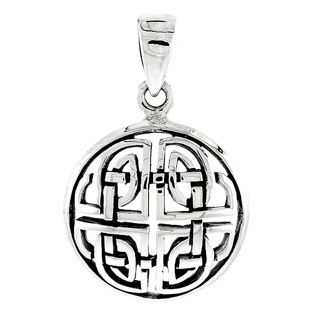 Sterling Silver Celtic Dara Knot Charm Round Pendant 1 inch
